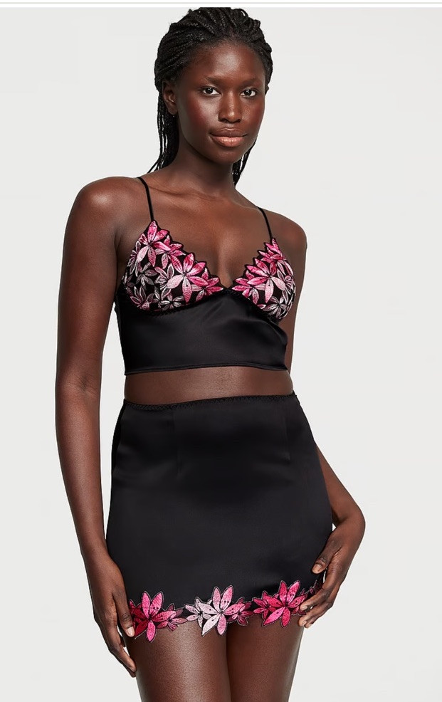 VICTORIA’S SECRET Ziggy Glam Floral Embroidery Cami Slip Skirt Set S NWT
