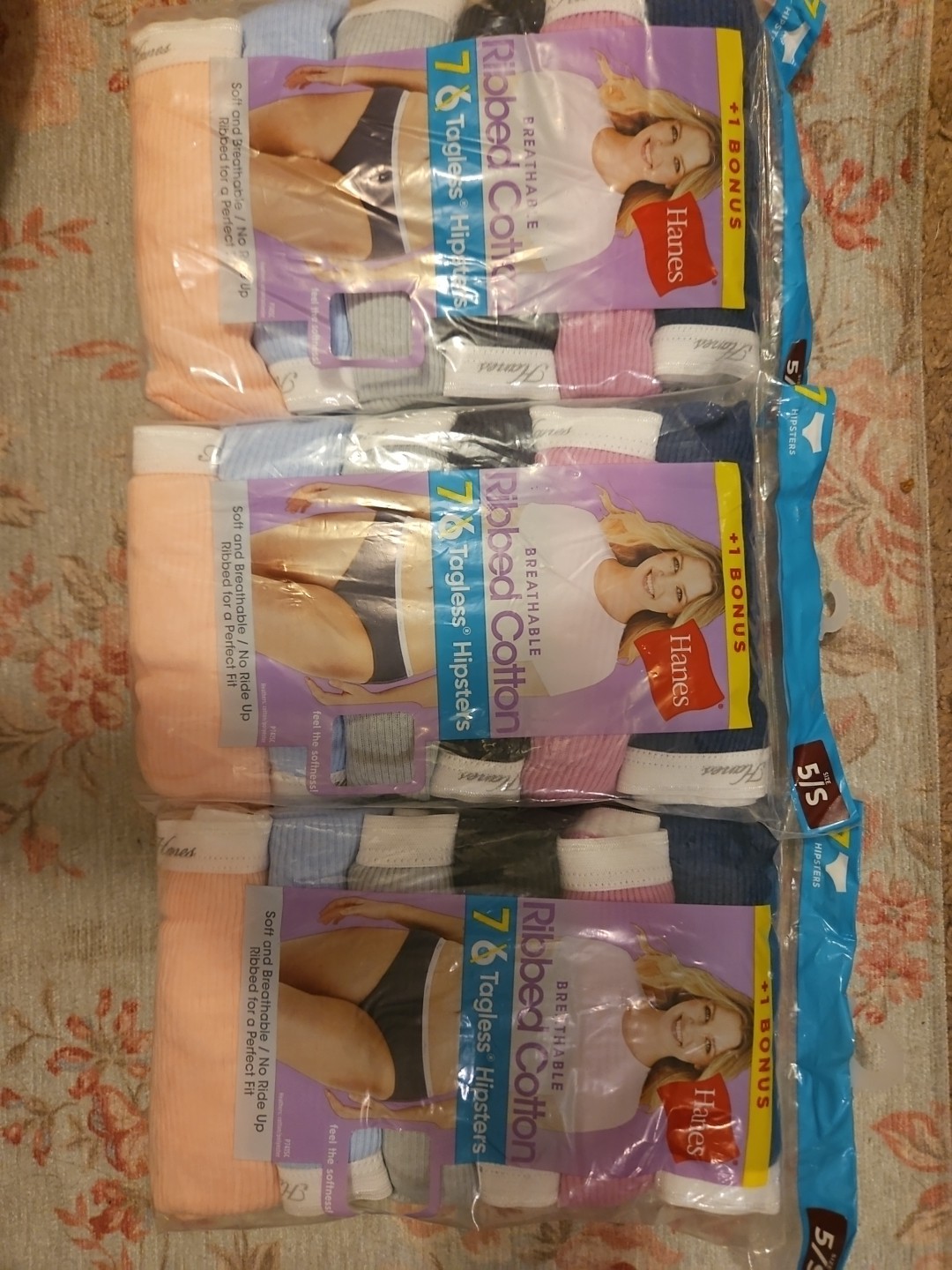 3 PACKS-Hanes Women’s Breathable Cotton Tagless Hipsters, 7 In Pack-Sz 5/S
