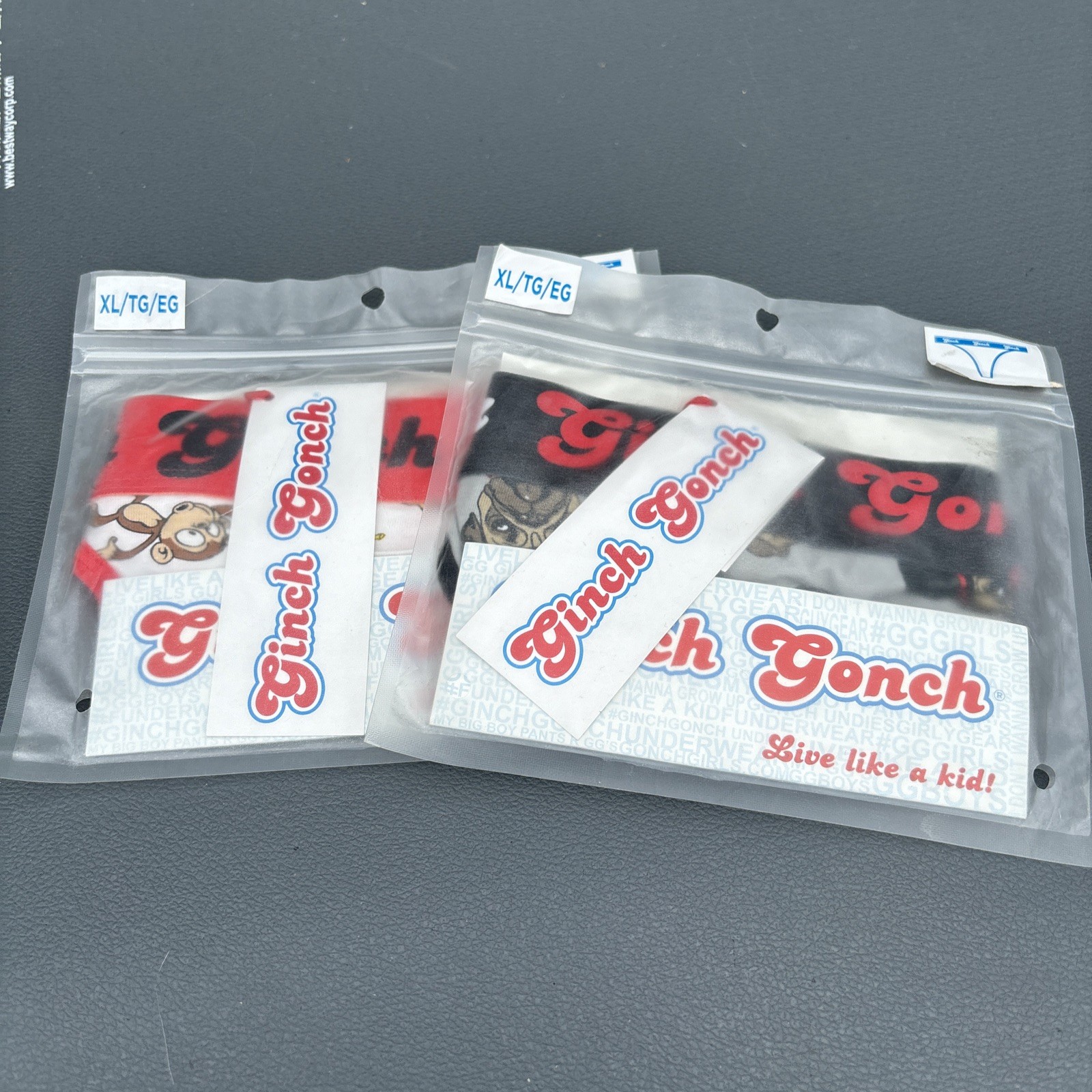 2 PAIRS NEW GINCH GONCH PANTIES XL 34″-36″ THONG PUG LIFE GONE BANANAS G STRING