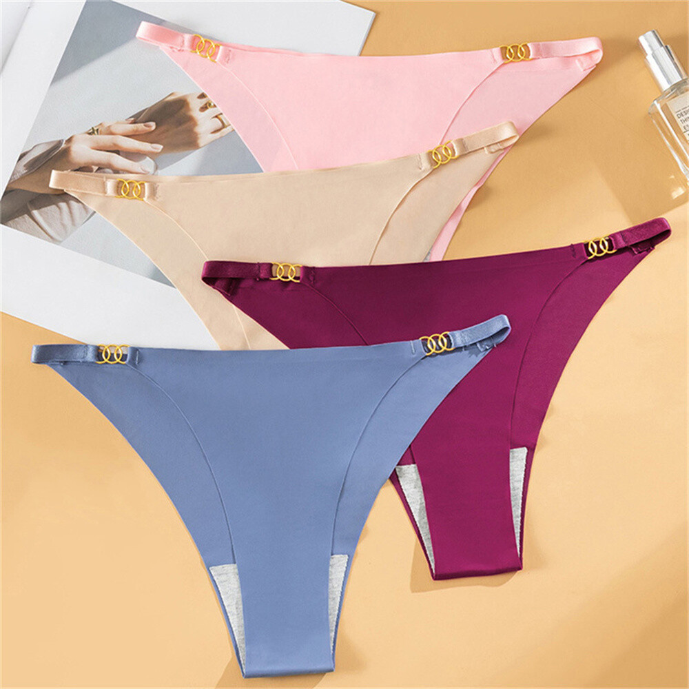 8Pcs Solid Color Seamless Sexy Thongs Women’s Underwear Low Rise Briefs Panties