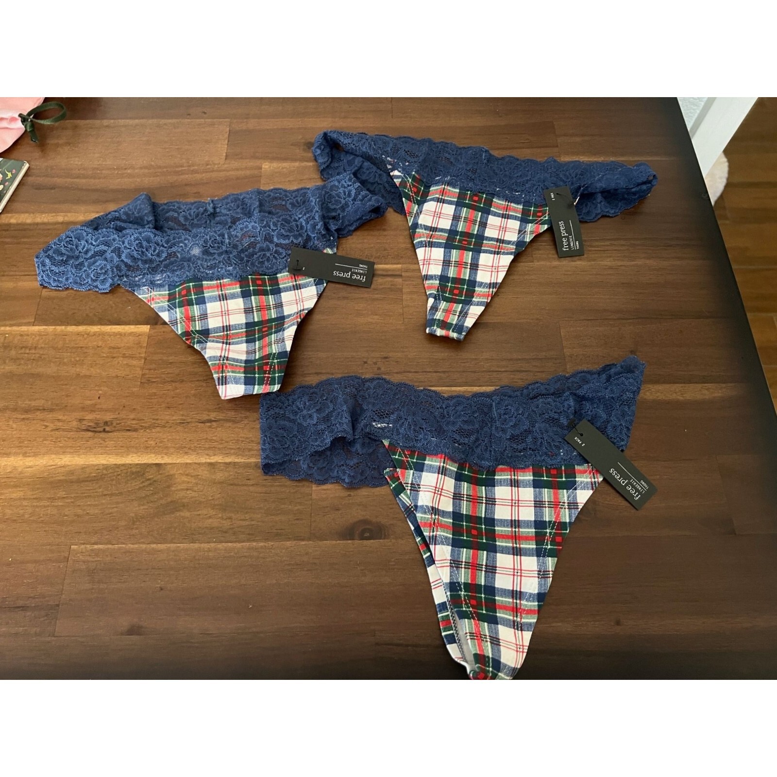 NEW Free Press set of 3 plaid thong underwear from nordstrom