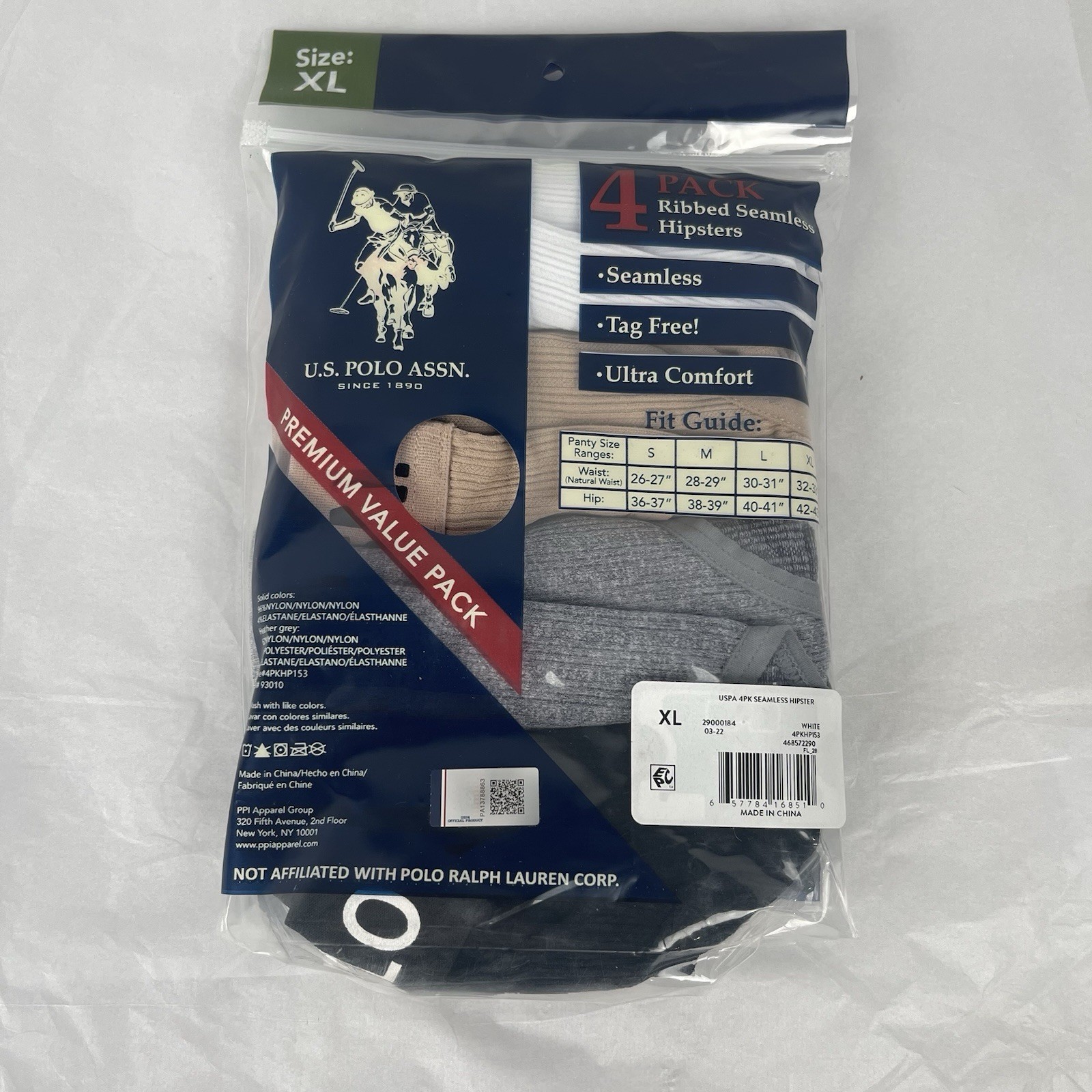 4 Pack U.S. Polo Assn. Ribbed Hipsters Assorted Colors Size XL NEW Unopened