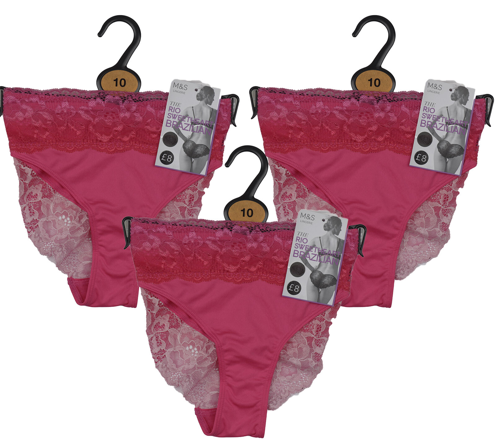 M&S Brazilian Knickers Pink Womens Size 10 x3 zz