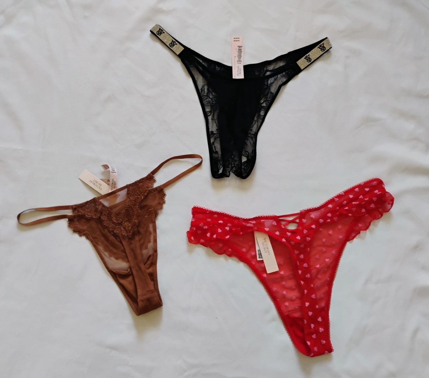 Victoria’s Secret Lace Assorted Sexy Styles Thongs Size L (LOT OF 3)