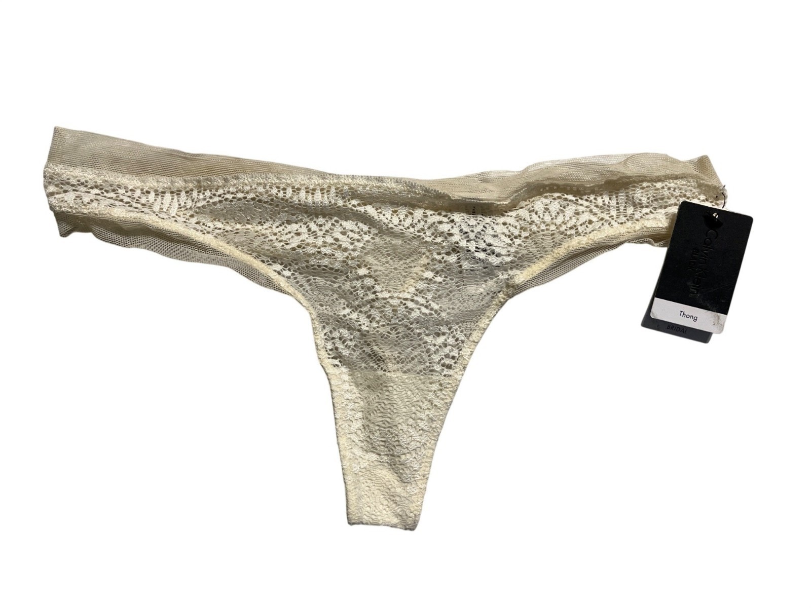 Calvin Klein Lace Thong Cream Floral Pattern Size M NWT