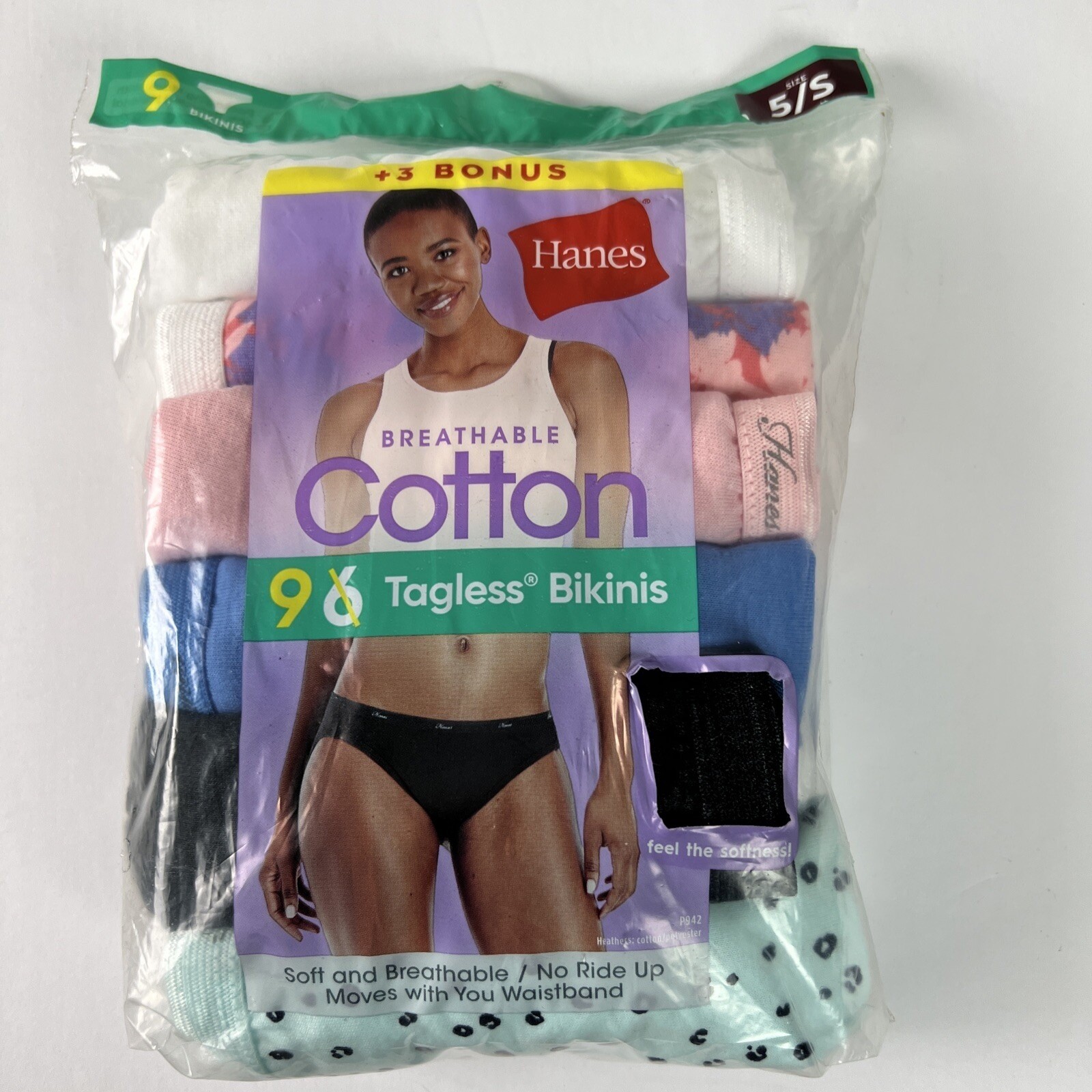 Hanes Women’s Bikinis 9 Pair Size 5/S Breathable Cotton Soft Multicolor B40