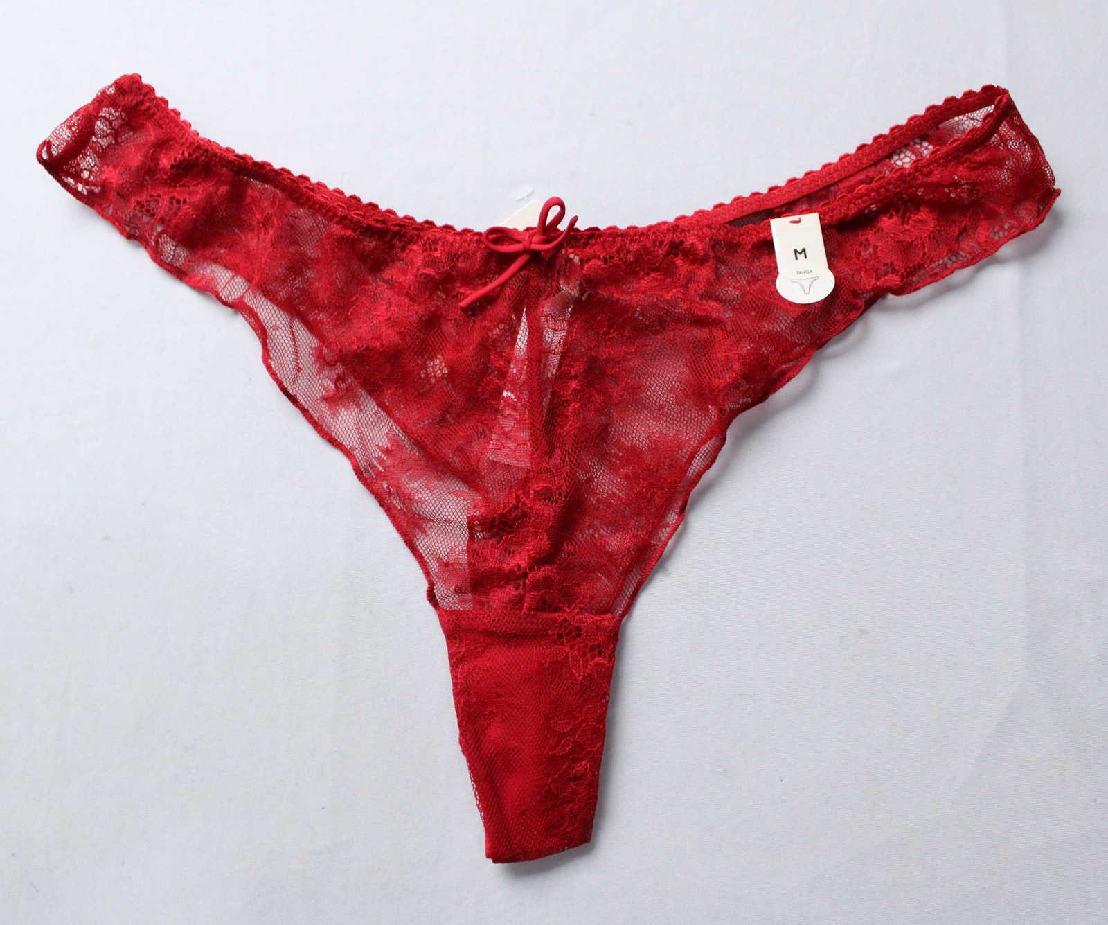 Etam Women’s Voleuse Bow Detail Floral Lace Tanga DH3 Red Medium NWT