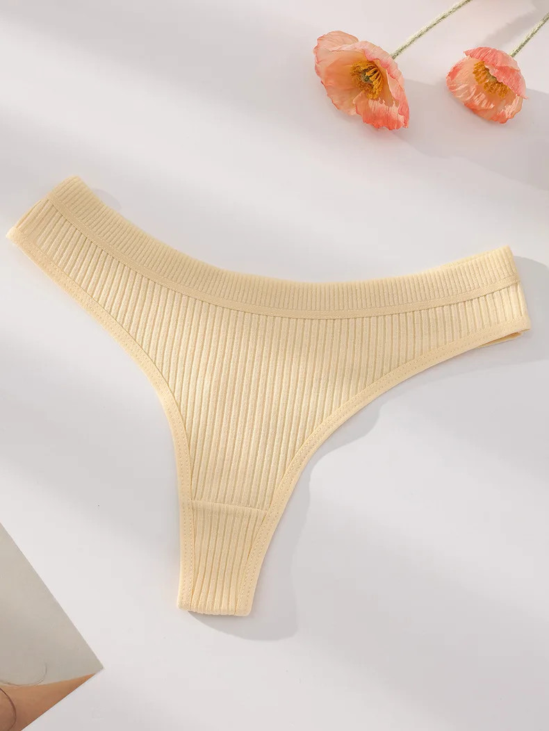 Cotton Thong Panties Low Rise Striped Soft Breathable Women’s Underwear 7 Pcs