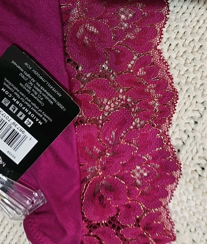 MAIDENFORM Valentine Fuschia Red Bling SeXy Shiny LACE TANGA PANTY 6/M 40159 $13