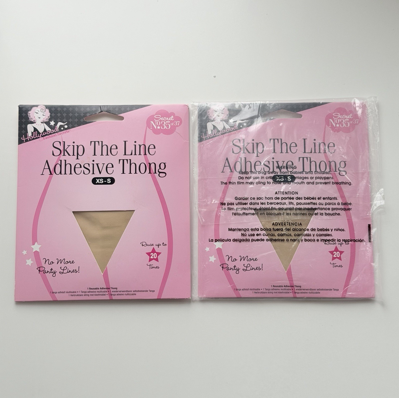 x2 Hollywood Fashion Secrets Skip The Line Adhesive Thong XS-S Reusable Beige