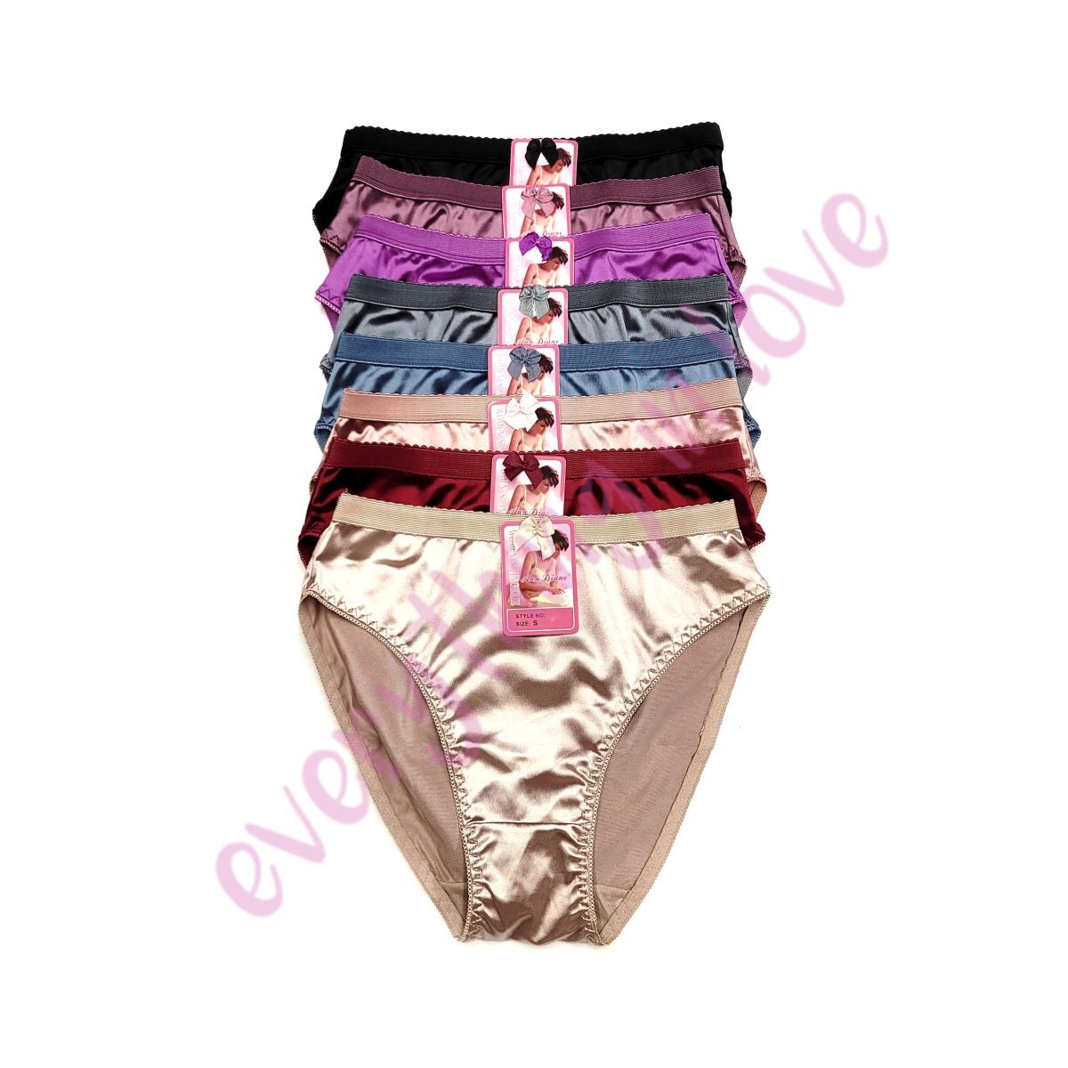 6 Pack Women’s Satin Bikini Panties High Cut Full Coverage Shiny Silky Underwear