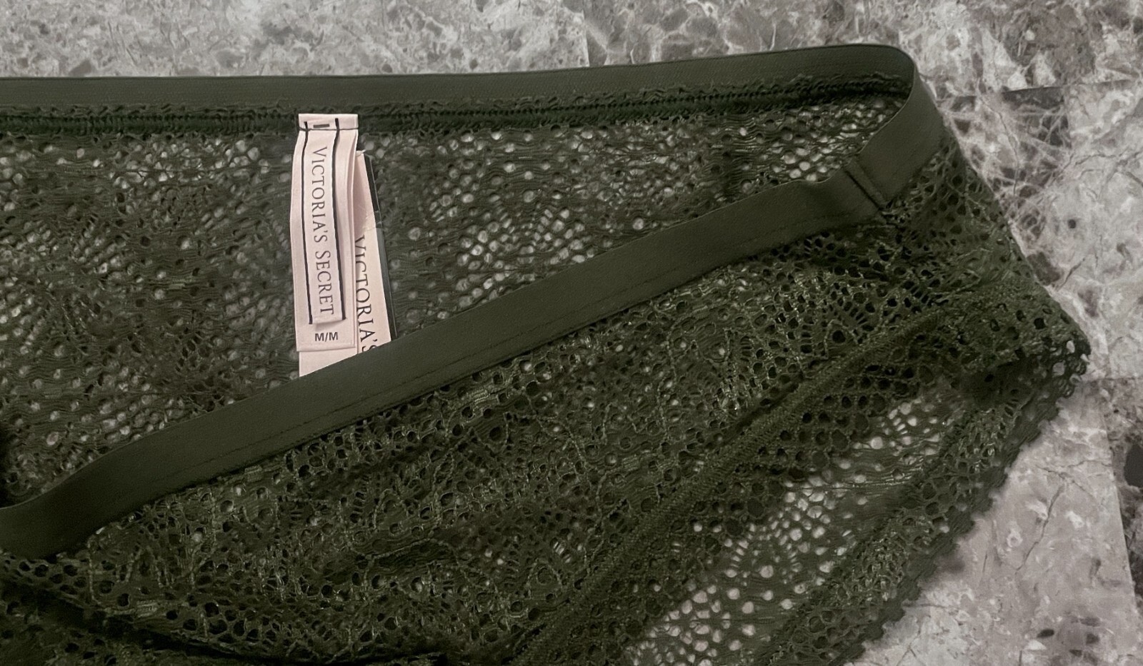 NWT VICTORIA’S SECRET MEDIUM OLIVE GREEN CROCHET LACE RARE BIKINI PANTIES