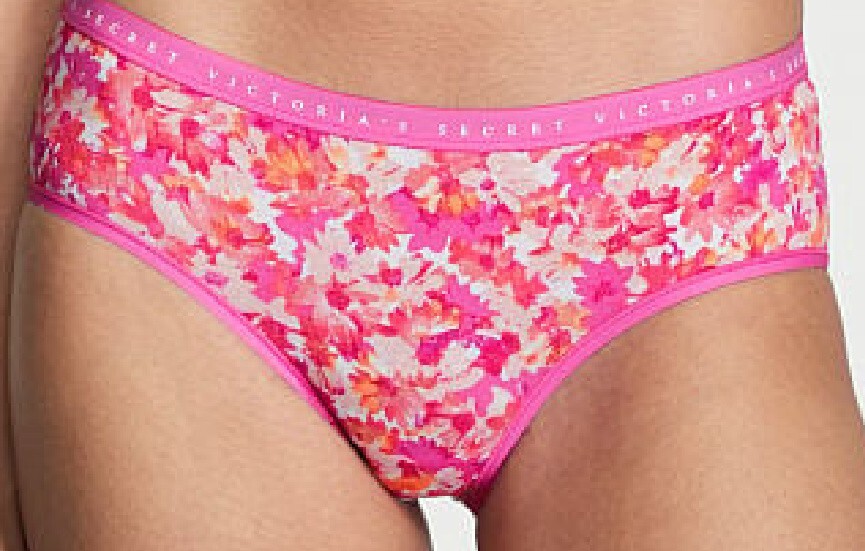 XXL Pink Coral Daisy Cotton LOGO Waist Victorias Secret Hiphugger Brief Pantie