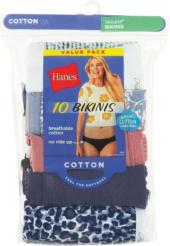 Hanes Cotton Bikini Panties 10-Pack Womens Ultra Soft Waistband Underwear Cotton