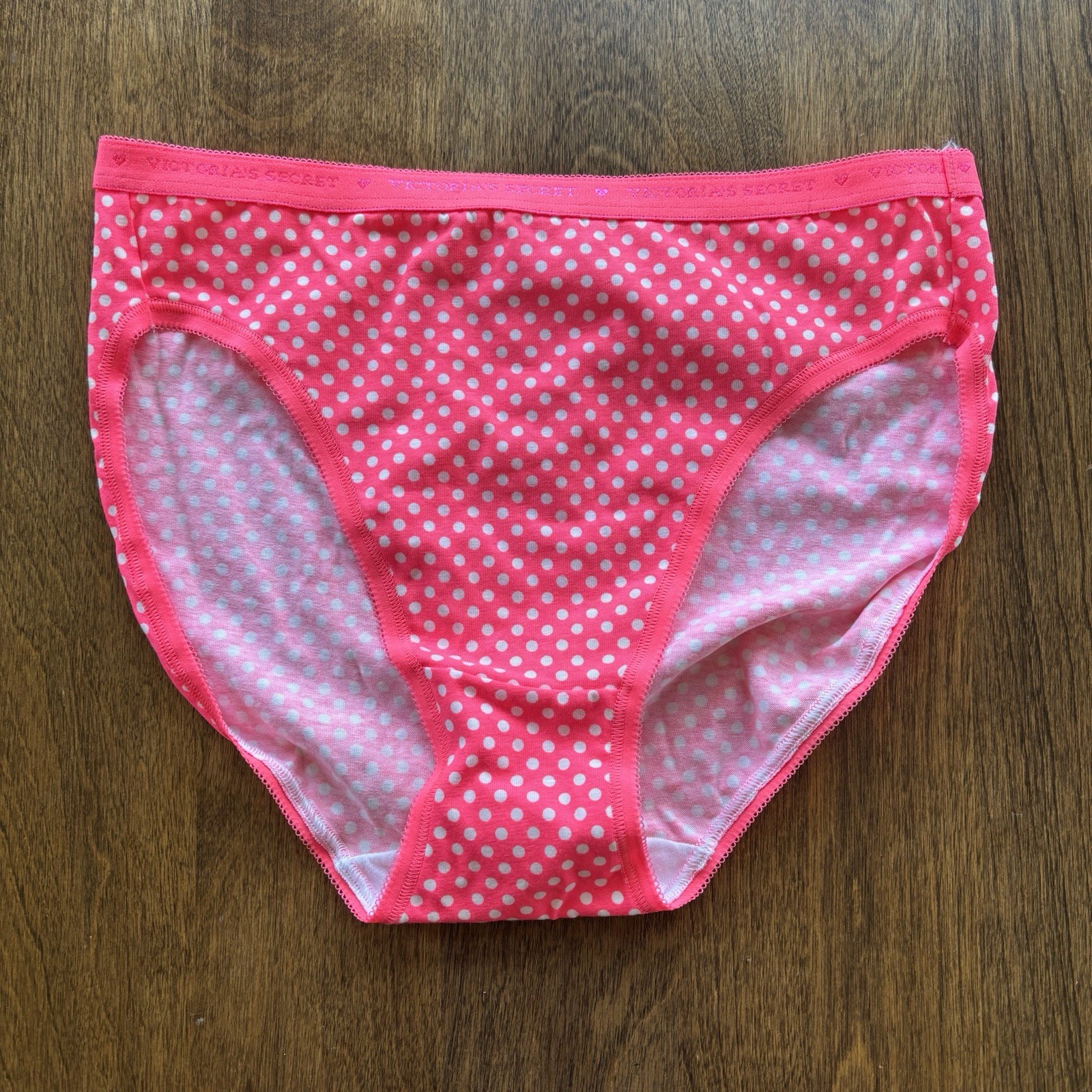 Victoria’s Secret Cotton High Leg Brief Pink Polka Dot Panty Small Vintage – NWT