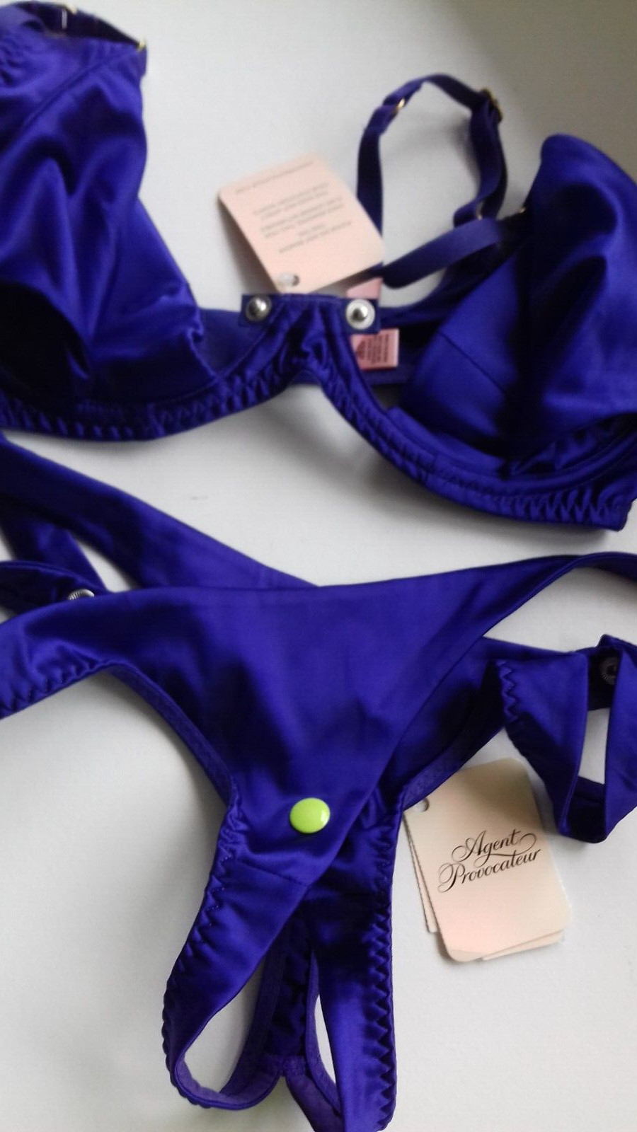 AGENT PROVOCATEUR RARE PURPLE JANET BRA 32D 36B/D & AP2 SMALL OUVERT THONG BNWT