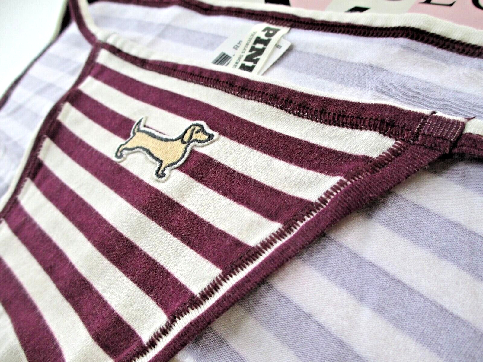 VICTORIA’S SECRET PINK Cotton String Bikini Panty M L XL Maroon Stripe NWT Dog