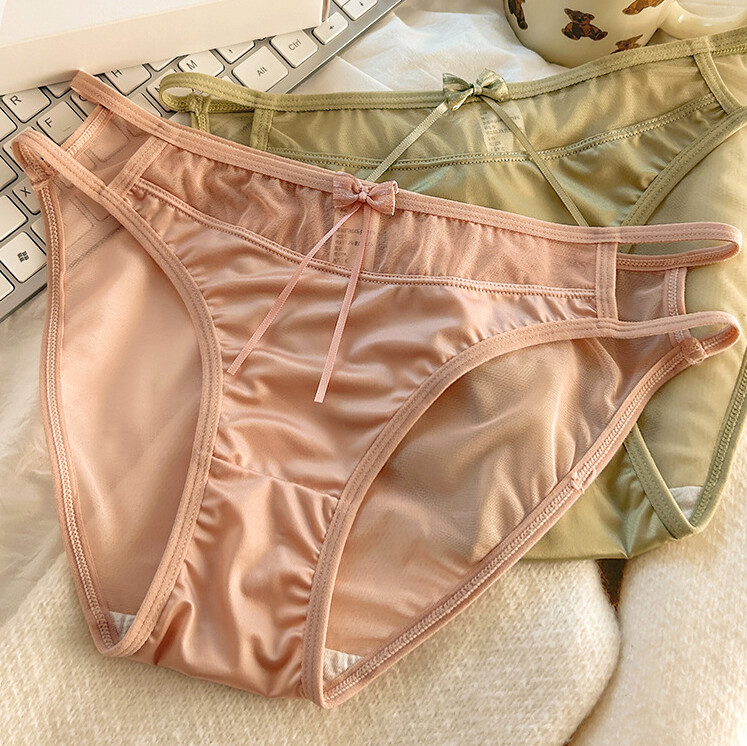 5 Packs Lot Sexy Womens Satin Panties Briefs Sheer Mesh Underwear Bow Lingeries