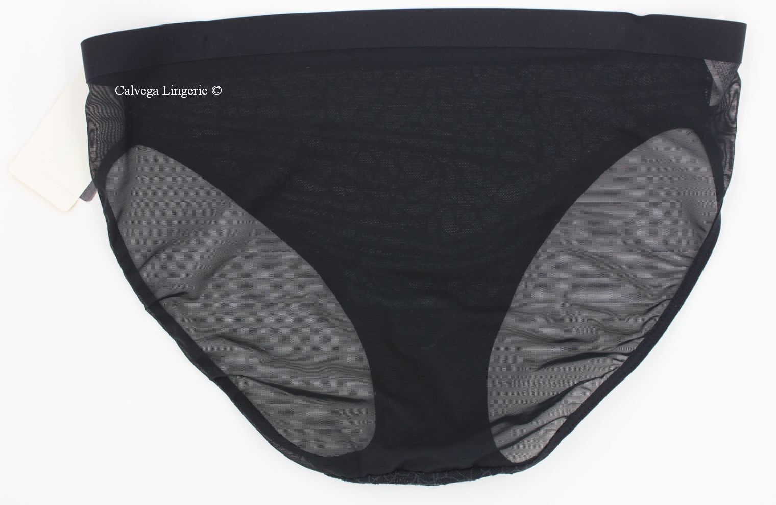 NWT Wacoal 841341 “All Edge” Mesh w/ Lace Hi-Cut Bikini Brief, Black (BK), S