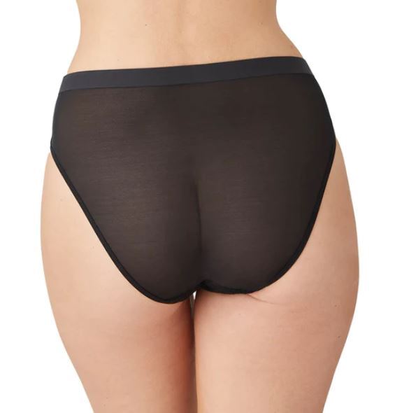 NWT Wacoal 841341 “All Edge” Mesh w/ Lace Hi-Cut Bikini Brief, Black (BK), S