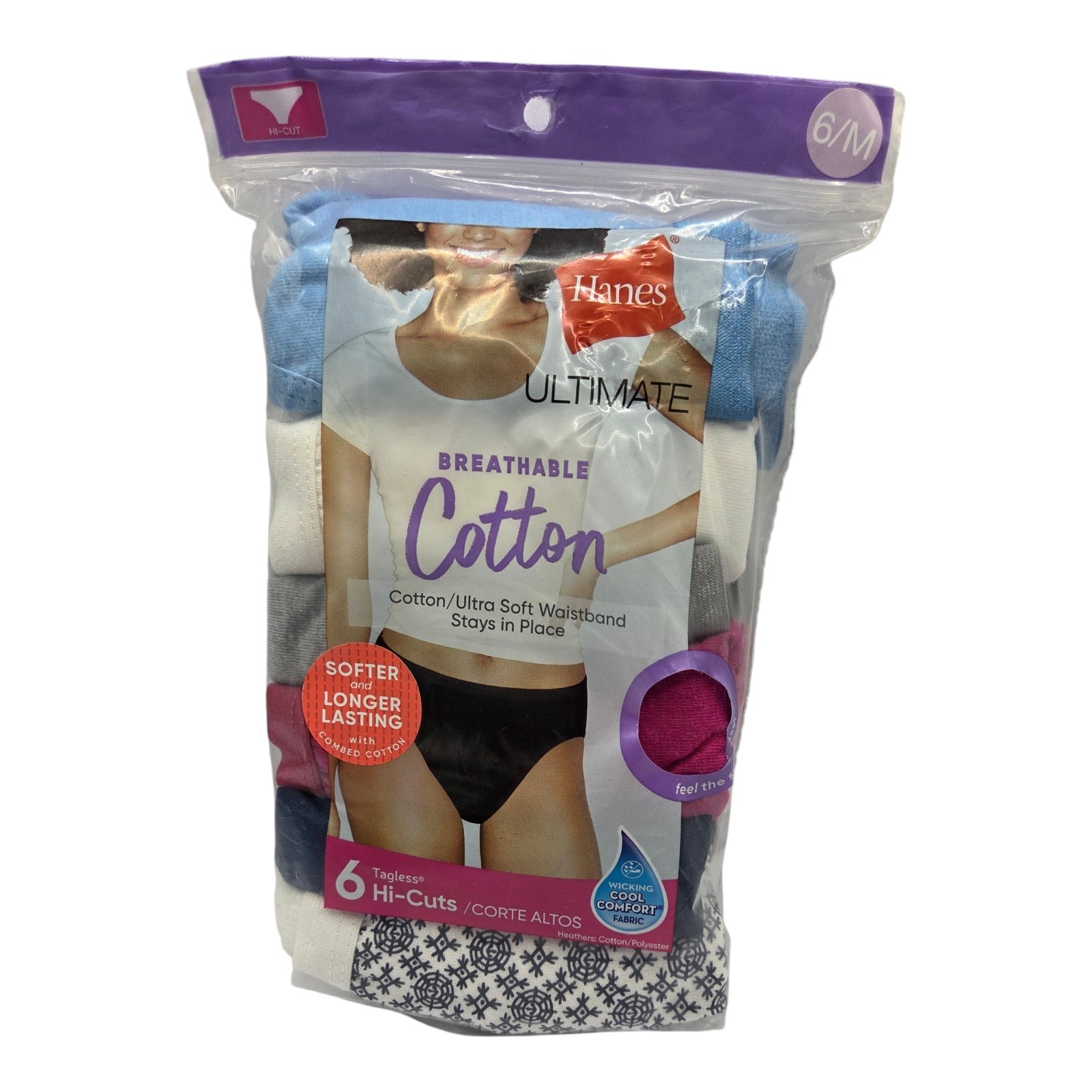 Hanes Ultimate Breathable Cotton 6-pack Tagless Hi-cuts Size 6/M