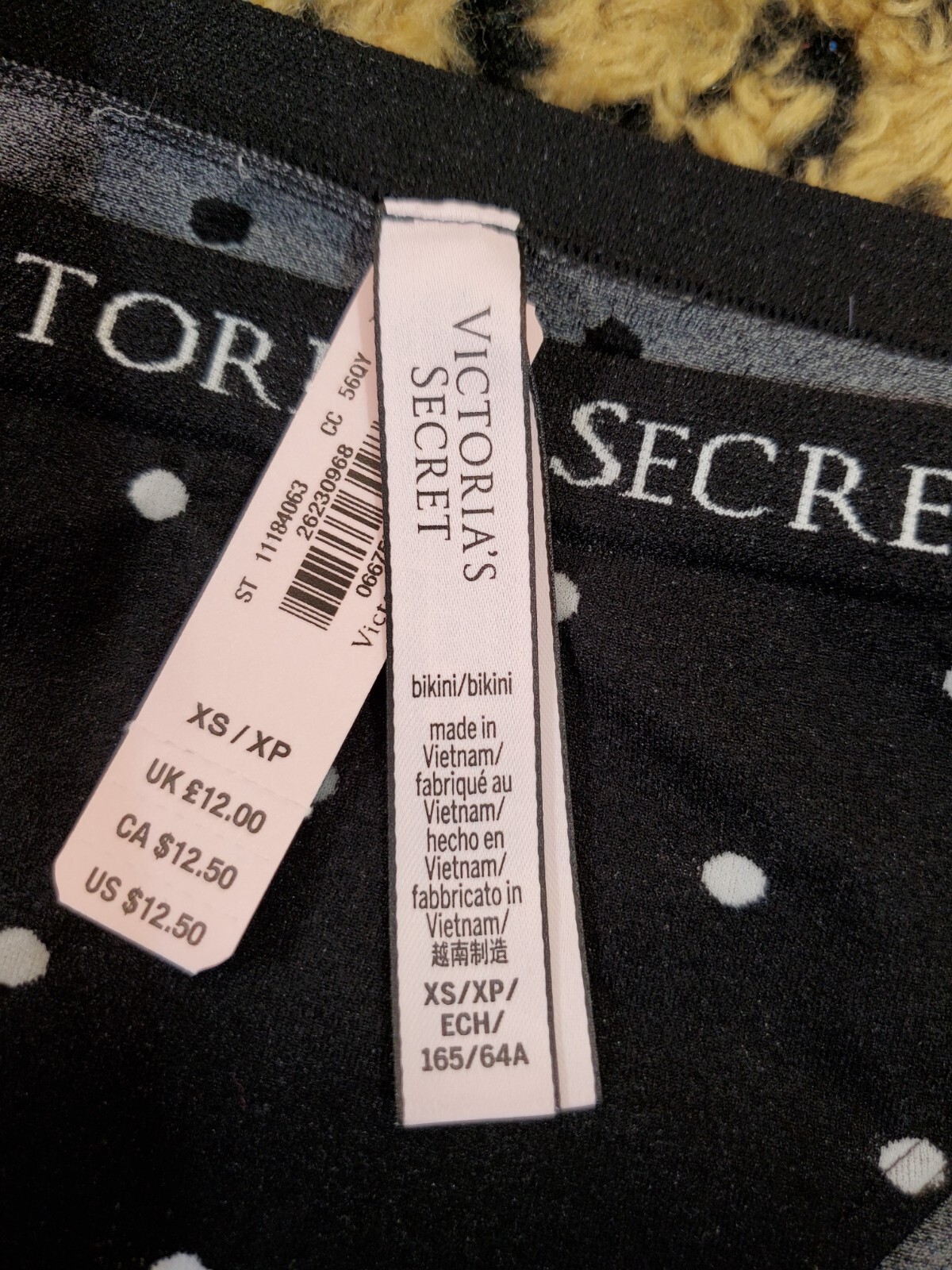 Victoria’s Secret Logo Waistband Black Polka Dots Bikini Panty XS NWT Sexy