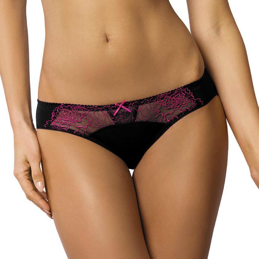 Semi Sheer Low Rise Lace Bikini Panty New Gorteks Lingerie Pamela Black/Pink