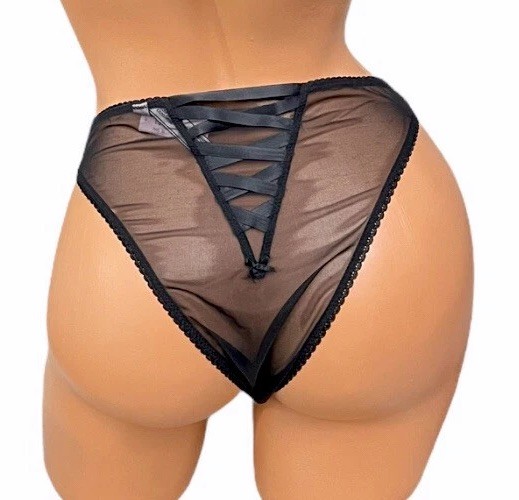 Victoria’s Secret Dream Angels Brazilian Panty Black Satin And Mesh Size Medium