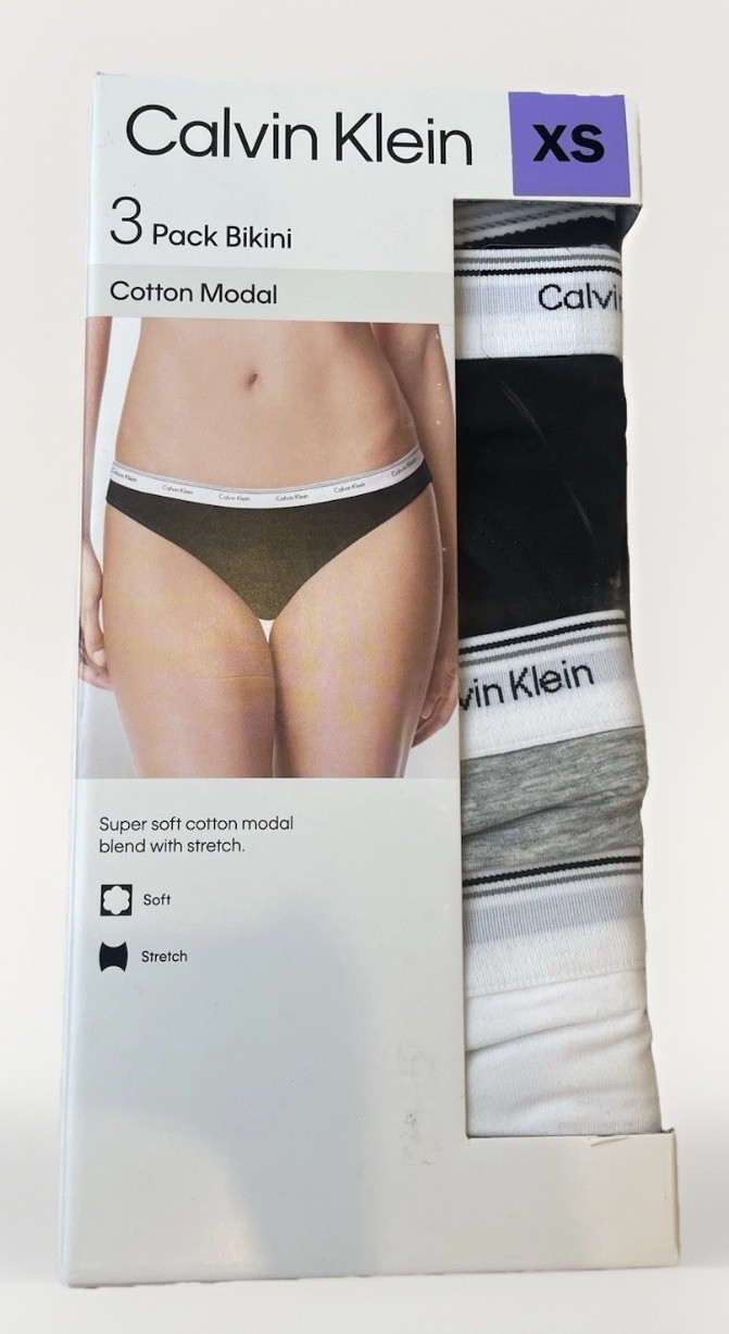 Calvin Klein womens 3 pack bikini underwear XS cotton modal black gray white CK