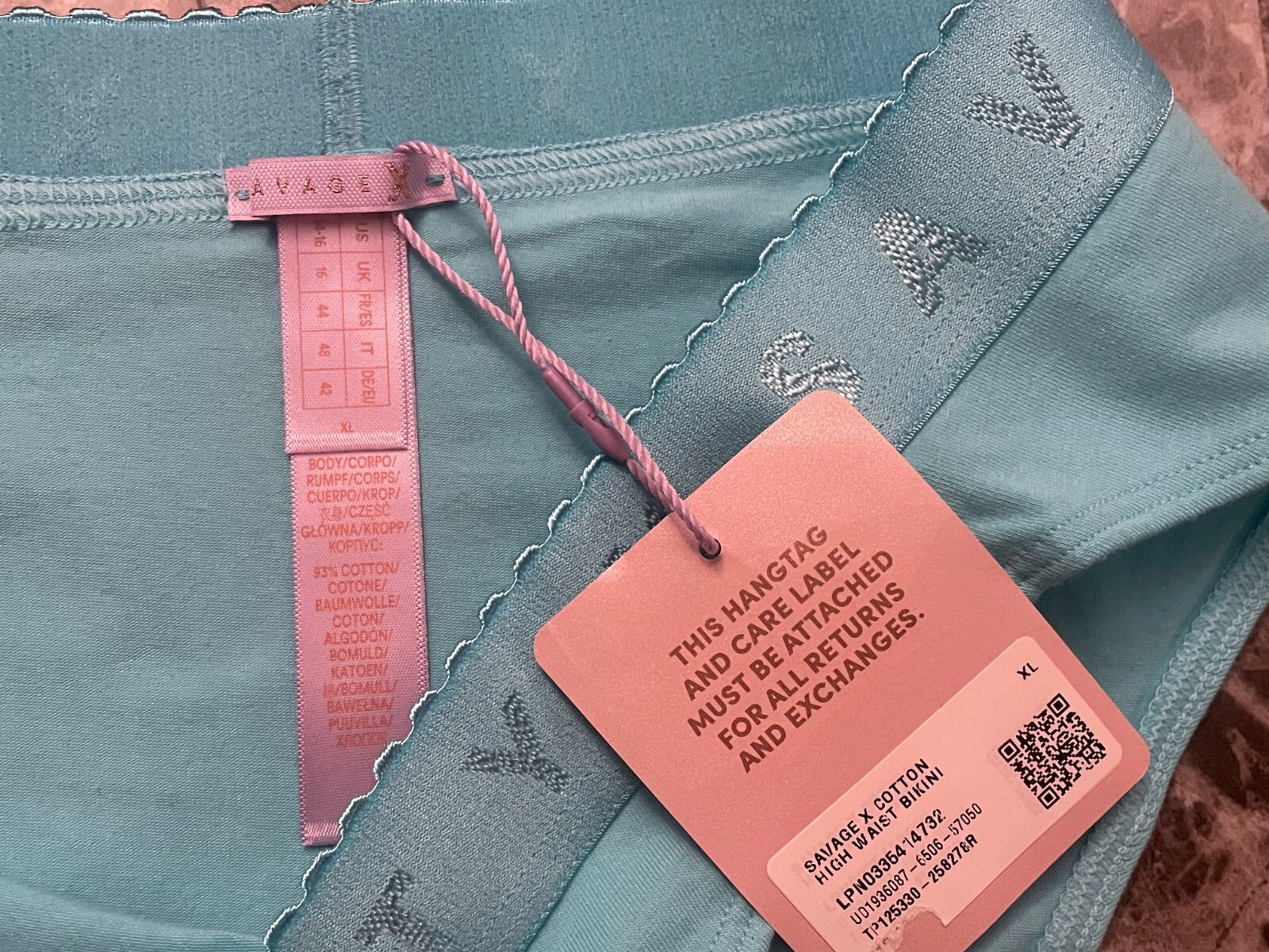 NWT SAVAGE FENTY XL AQUA THICK LOGO WAISTBAND HIGH LEG HIGH WAIST BIKINI PANTIES