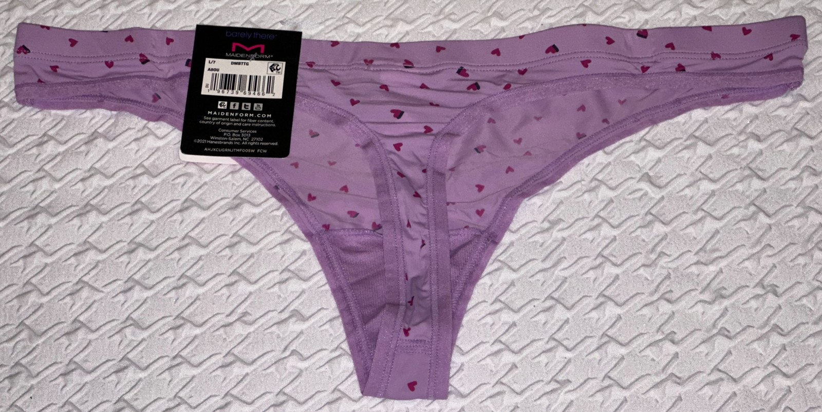 MAIDENFORM Barely There Invisible Look Lilac Fuchsia Black Thong Panty Women M L
