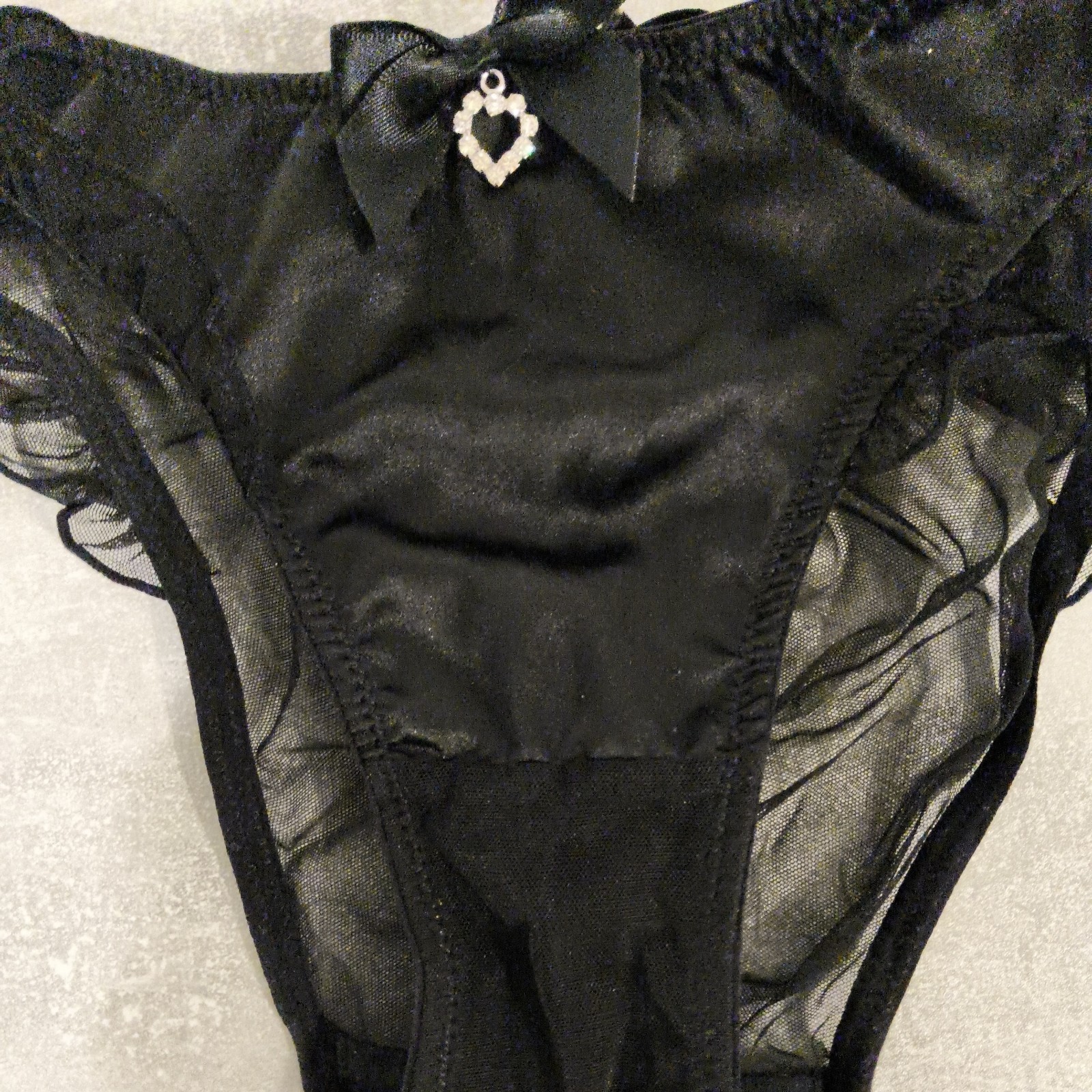BNWOT Ann Summers Black Satin & Diamonte Trinket Ruffled Briefs Size 8-10