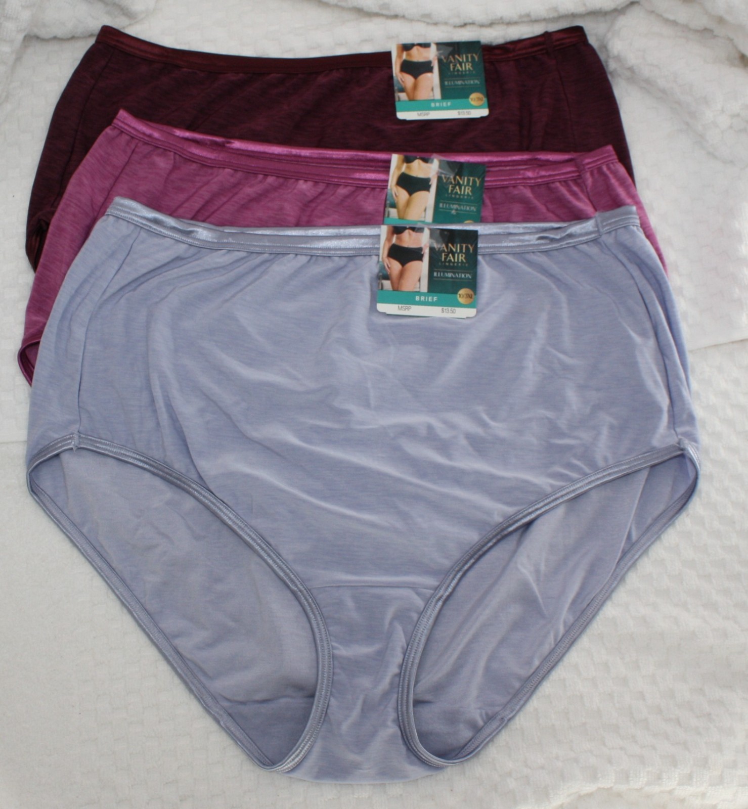NWT set/3 VANITY FAIR ILLUMINATION BRIEF 13109 SOPHISTICATED PLUM RASPBERRY BLUE