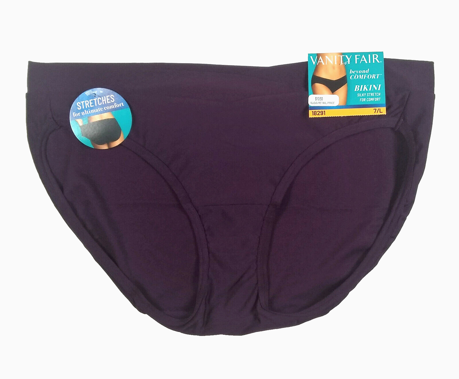 Vanity Fair Bikini Panties 7 / L Beyond Comfort Violet Bright White 2 Pair NEW