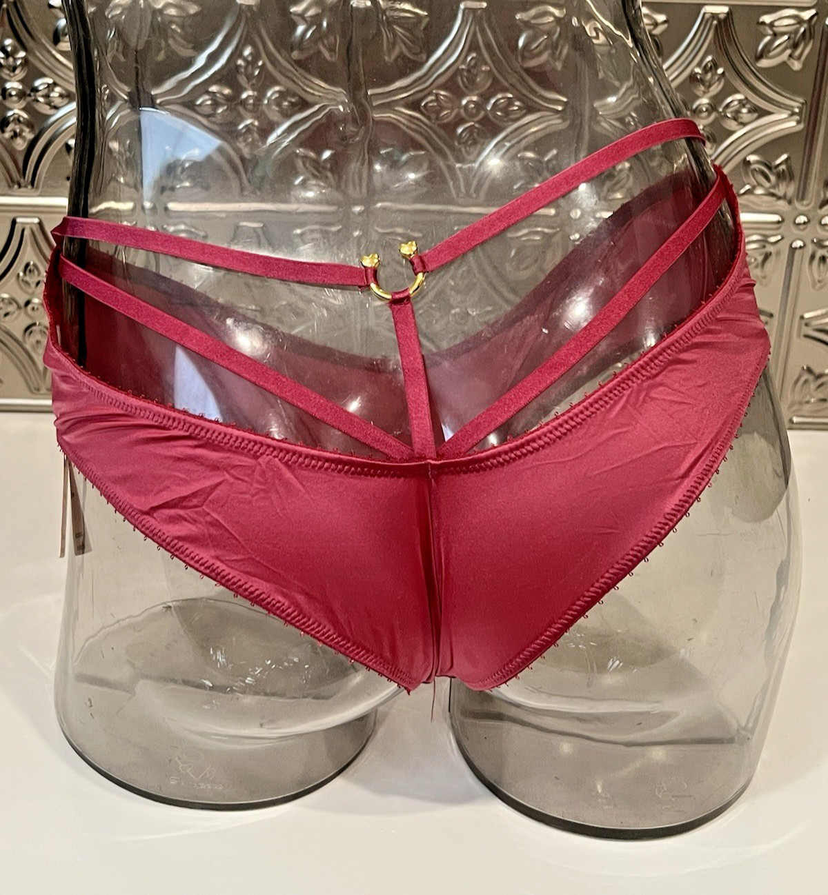 Victoria’s Secret Strappy Back Ring Hardware Satin Cheeky Panty Sz XL PEONY NWT