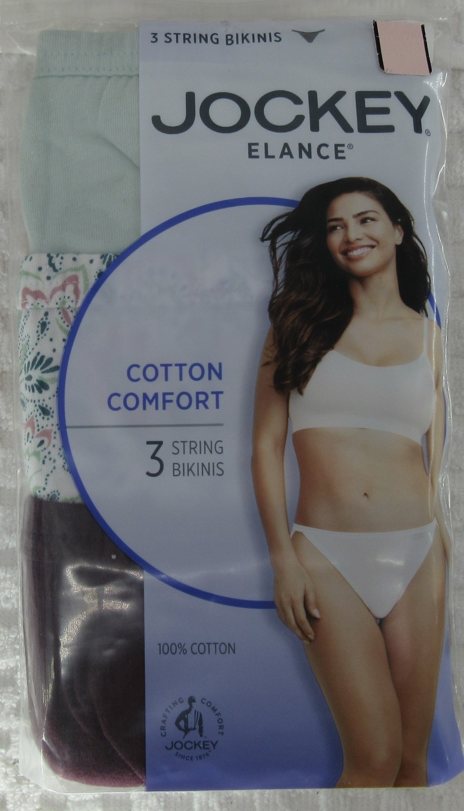 New 3 pack JOCKEY covered waistband 100% cotton STRING GREEN PLUM WHITE FLORAL