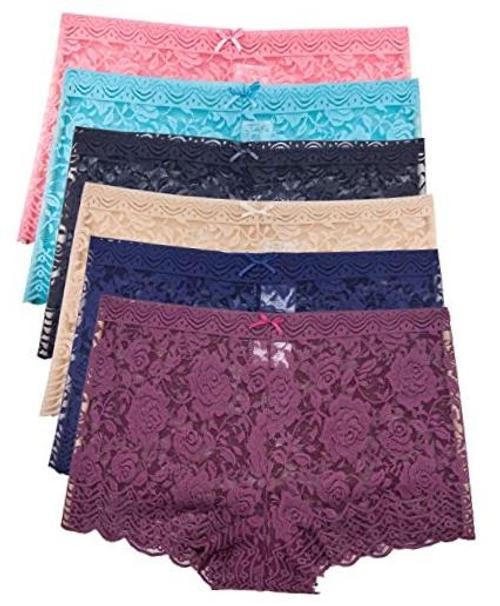 Barbra’s 6 Pack of Women’s Regular & Plus Size Lace Boyshort 4X-Large Plus Rose