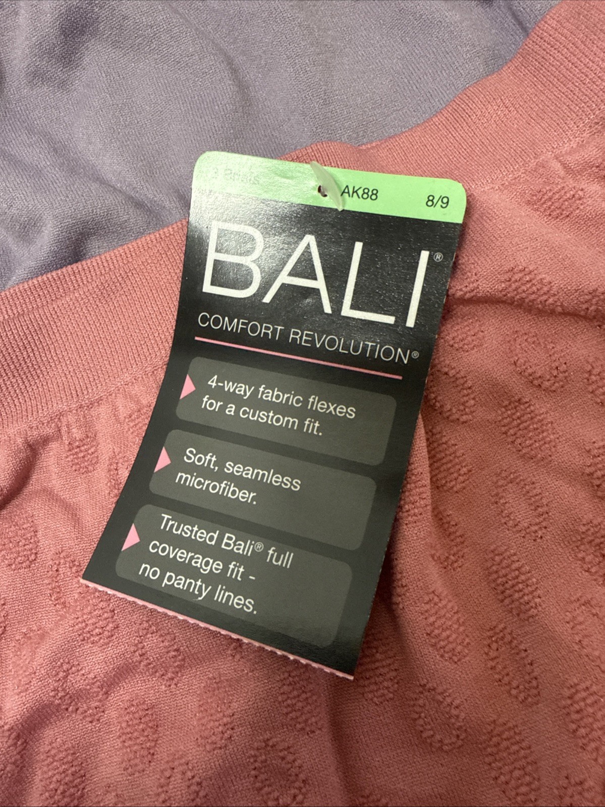 Bali Woman’s Underwear Panties Size 8/9 2 Pcs Pink Purple Nwot