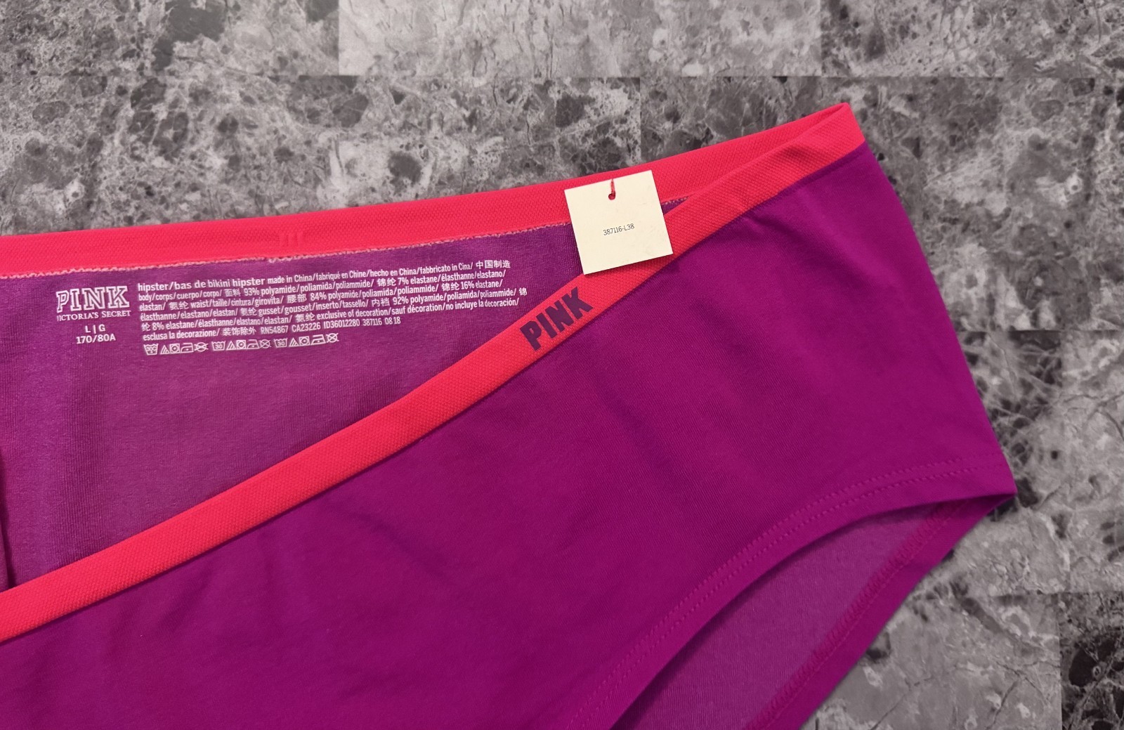 VICTORIA’S SECRET PINK L FUSCHIA NEON CORAL LOGO RARE SEAMLESS HIPSTER PANTIES