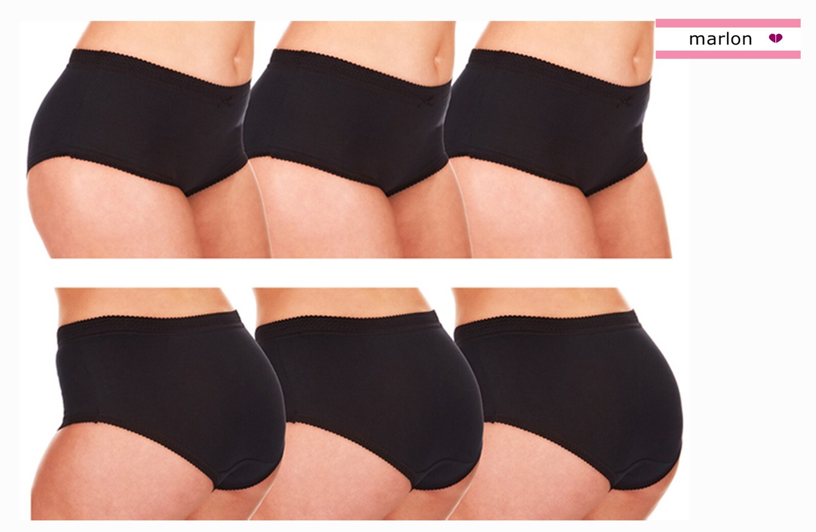 Ladies Black 3 Pair Pack 100% Cotton Full Briefs by Marlon