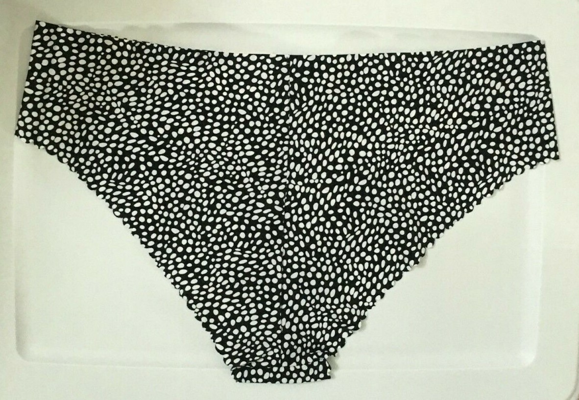 Womens Sexy Black White Dots Cheeky Panties Size M-2X-3X No Show Scalloped Hem