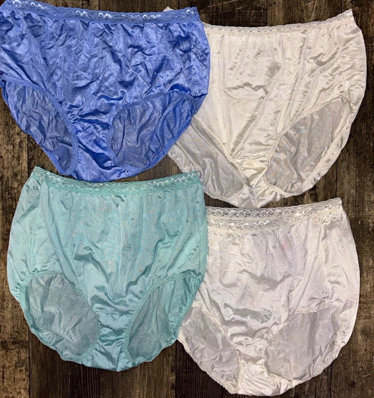 Vintage Hanes Nylon Women’s Classic Panties Tricot Shiny Lace Waist Lot of 4