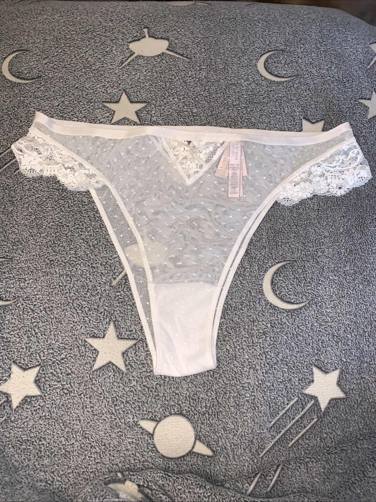 VS Dream Angels Brazilian / Slip Panties Sheer Lace Large White NWT’s