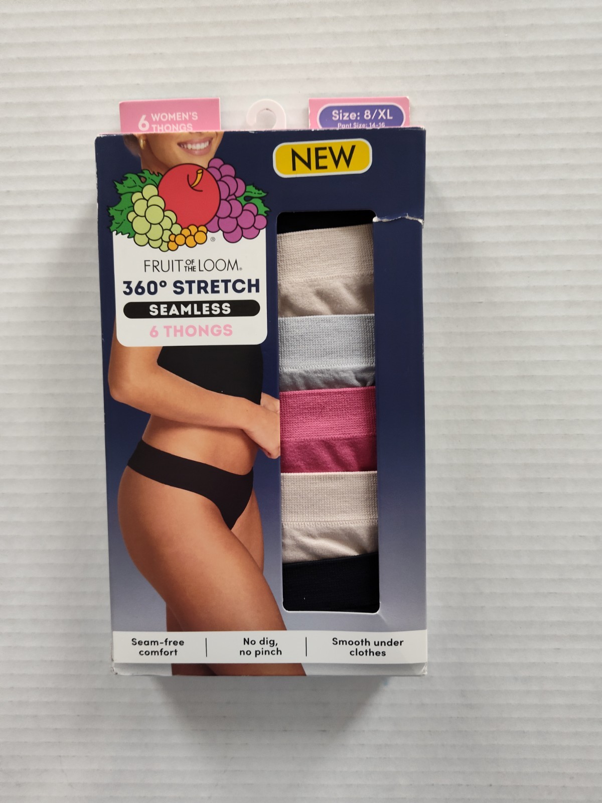 Fruit of the Loom size 8 XL Women’s 6 pk Thongs 360 Stretch Seamless Underwear