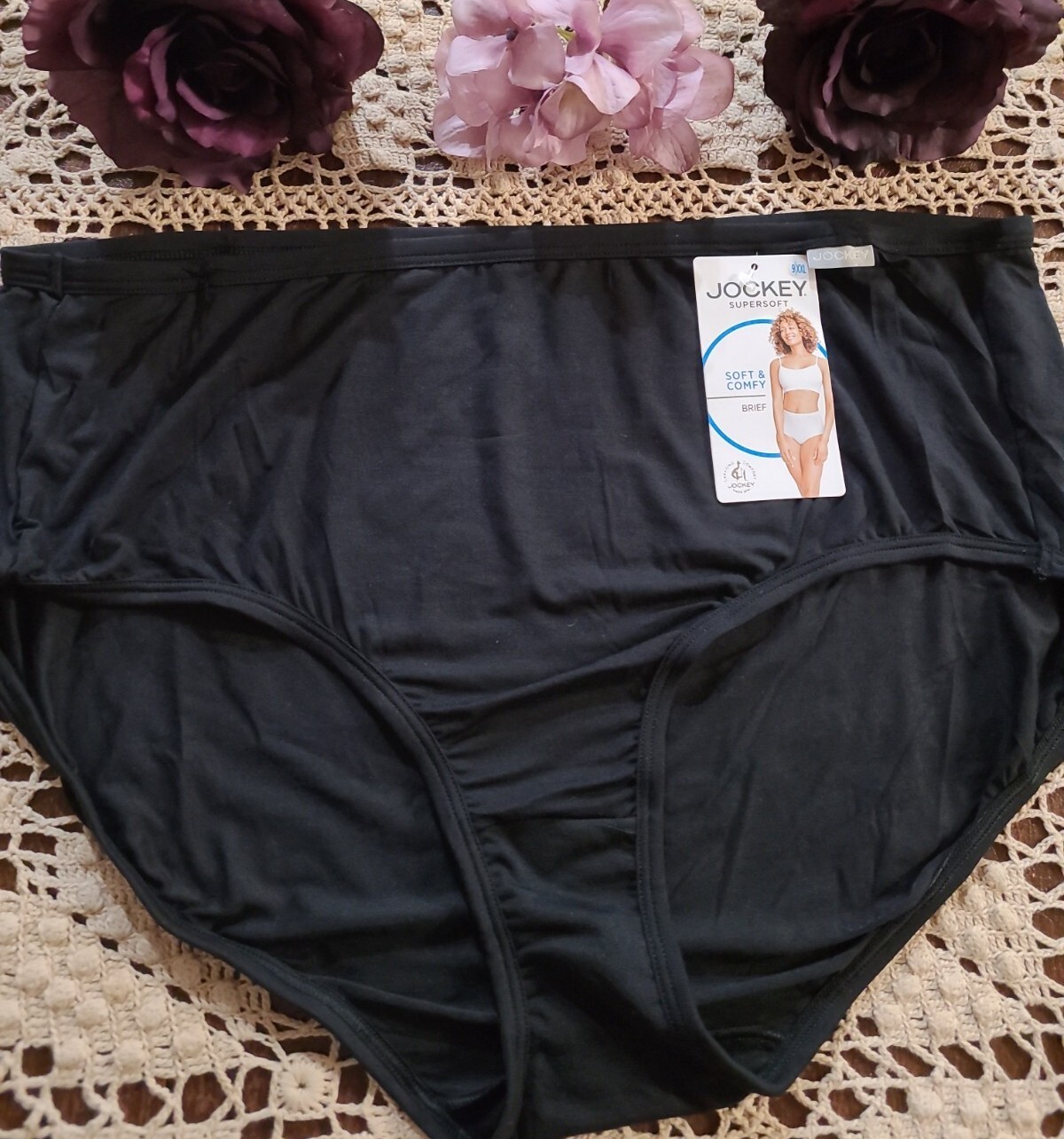 JOCKEY LOGO 9/2XL SUPERSOFT Comfy Black Brief Panty- 2161 ~NWT