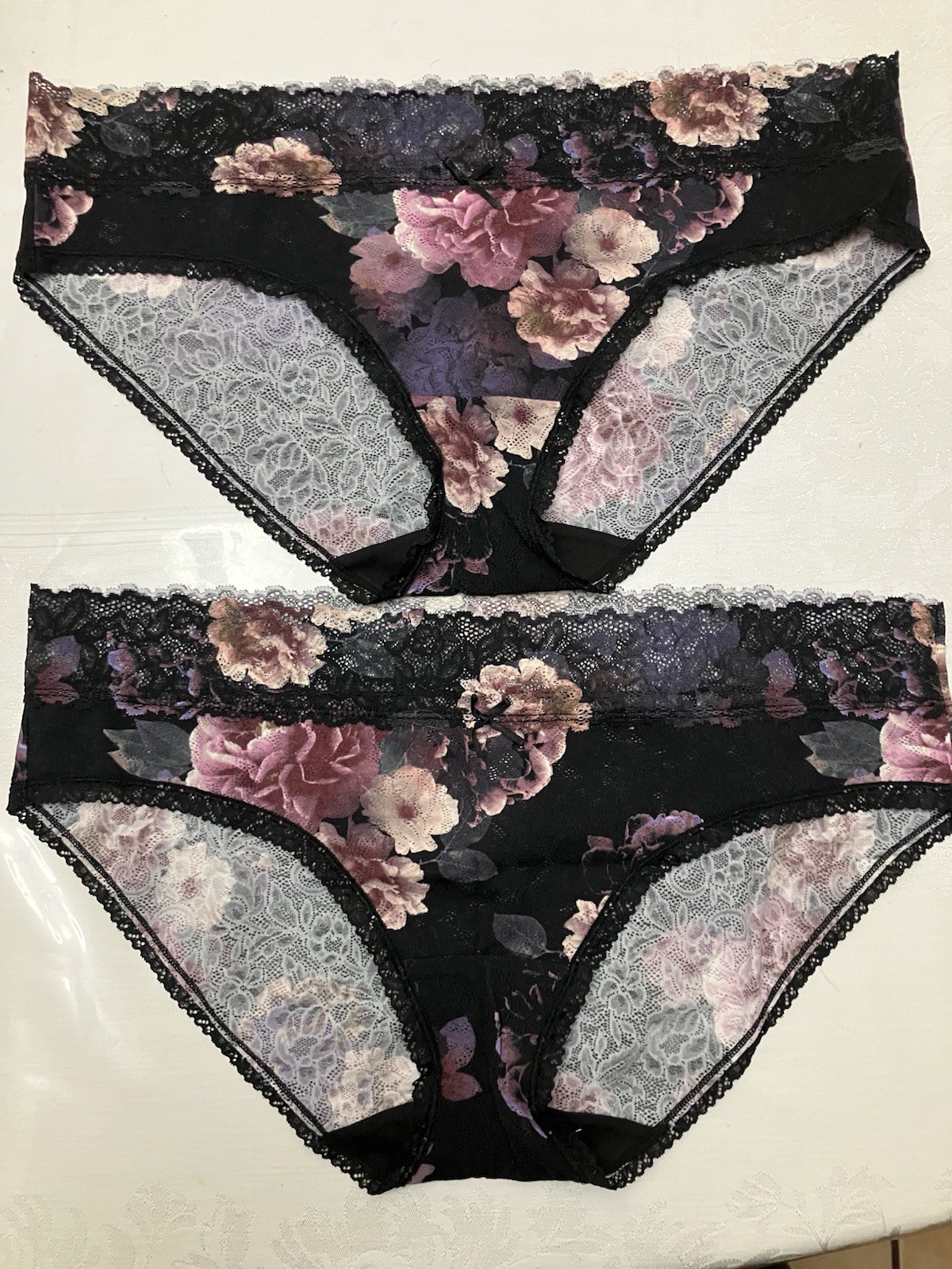 2 Lane Bryant Cacique Stretch Lace Hipster Panties Black Floral Size 10/12 NWOT