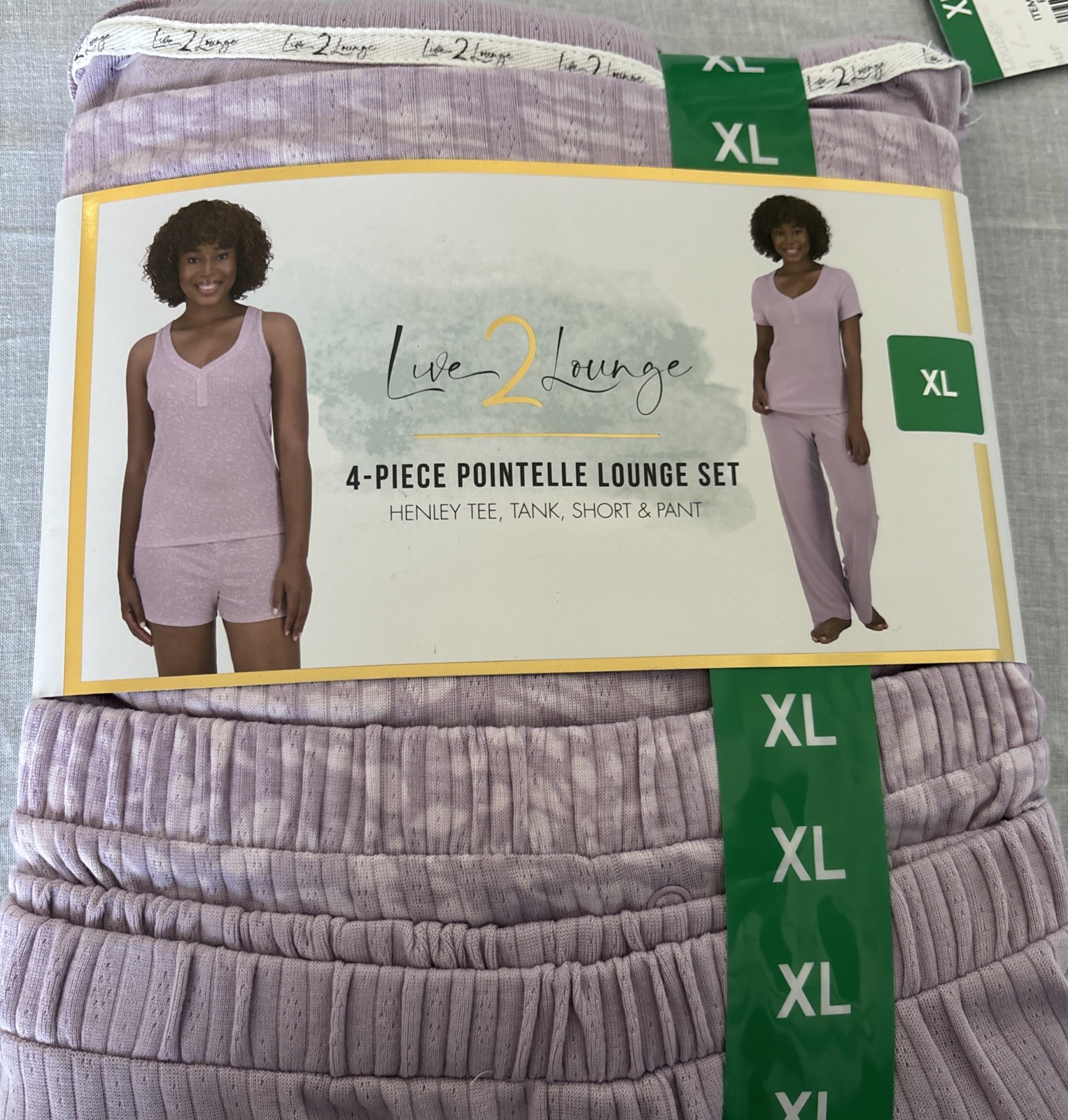 Live 2 Lounge Women’s 4 Piece Pointelle Lounge Wear Pajama Set, Purple, X-Large