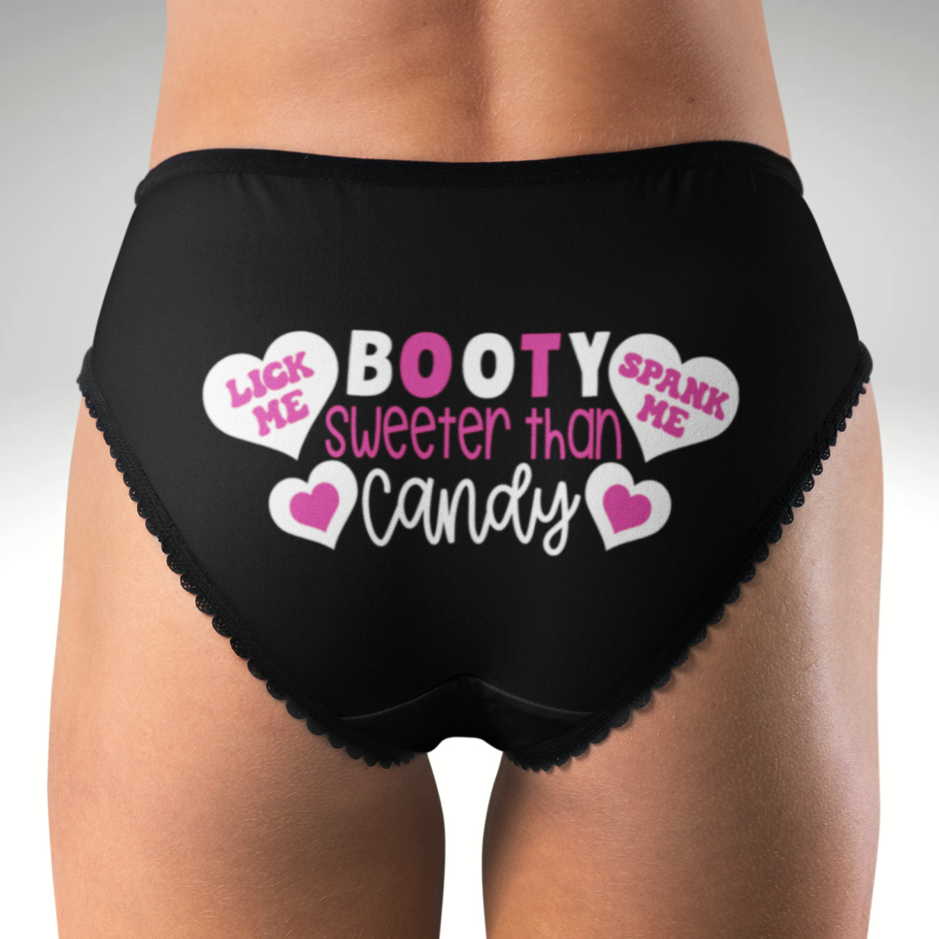 Sweeter Than Candy Hipster Panties Valentine Hearts Kiss Me Lick Me