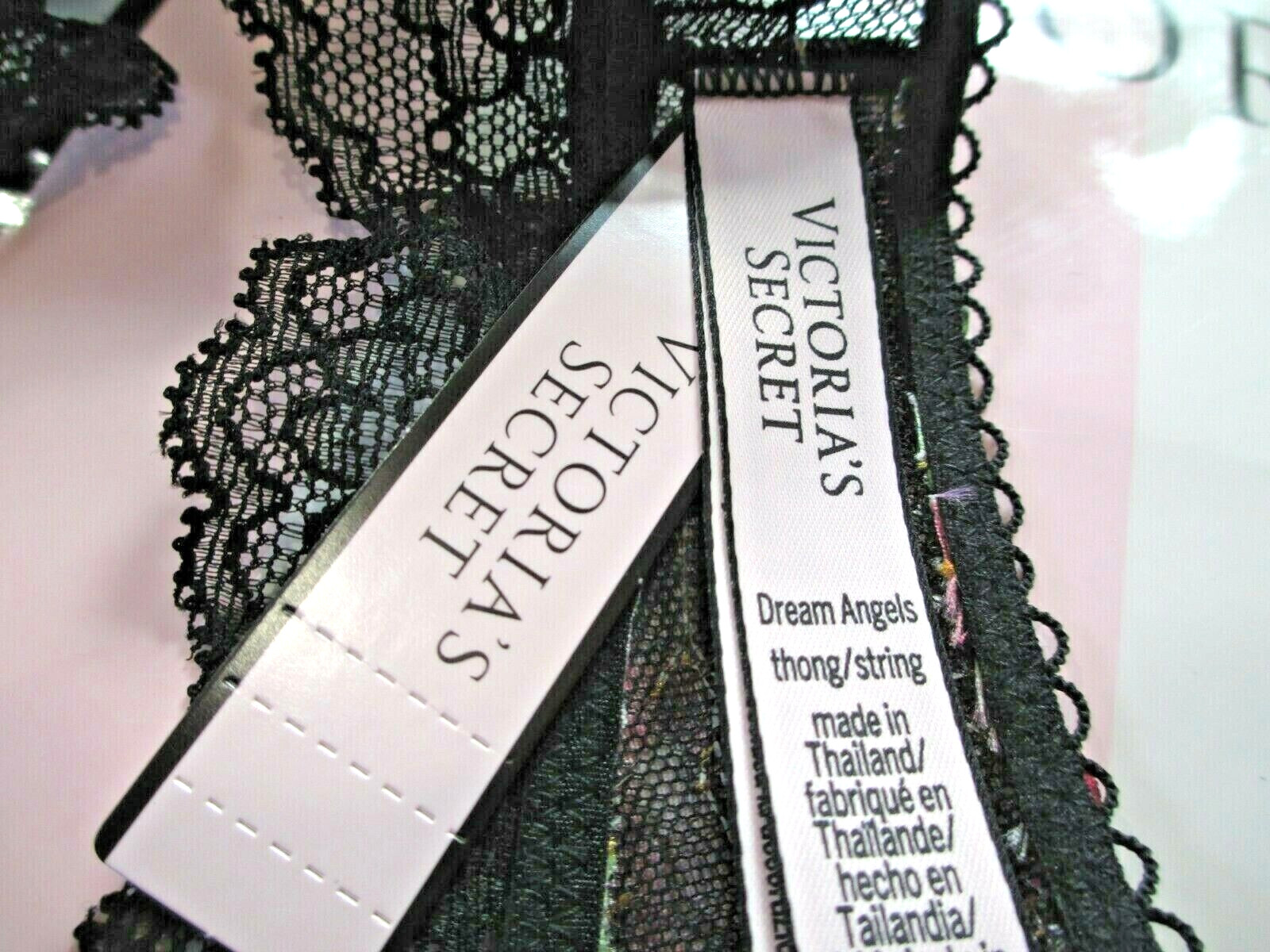 VICTORIA’S SECRET DREAM ANGELS Thong Panty S Black NWT Floral VS Lace
