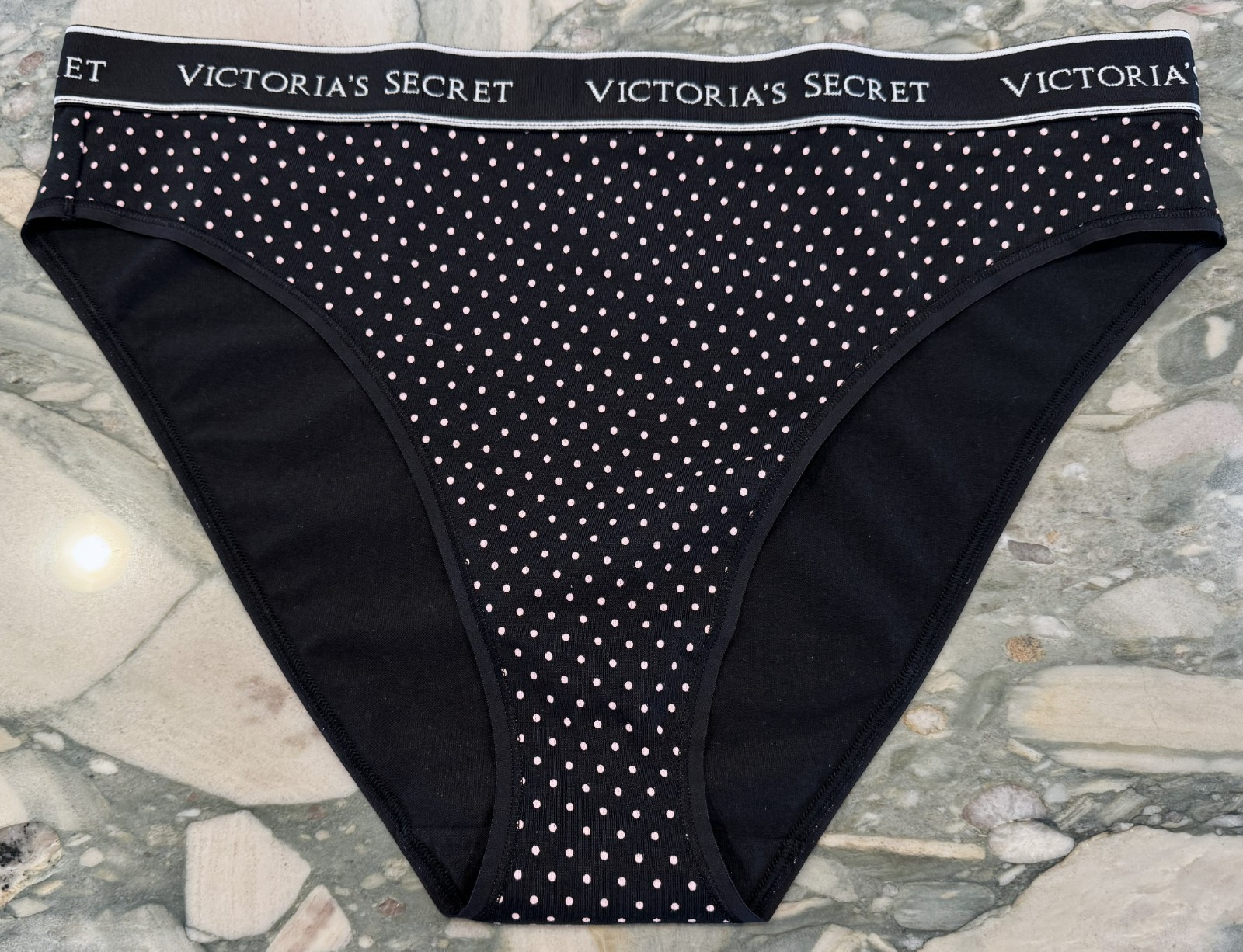 Victoria Secret Logo Waist Cotton Cheeky High leg Brief – Black Pink Dots XL XXL